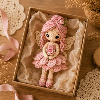 Crochet Fairy Doll, Handmade Amigurumi Angel, Ballerina and Flower Fairy, Fantasy Room Decor, Unique Crochet Gift