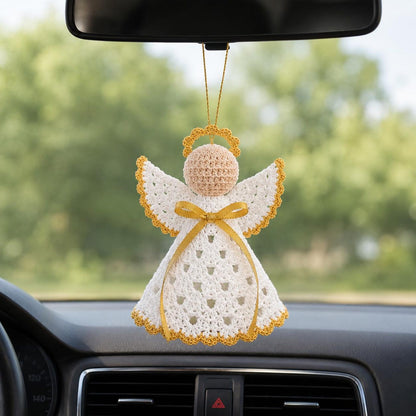 Crochet Angel Ornament, Handmade Angel Car Charm, Christmas Tree Angel Decoration, Guardian Angel Gift, Crochet Hanging Ornament