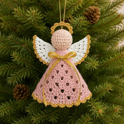 Crochet Angel Ornament, Handmade Angel Car Charm, Christmas Tree Angel Decoration, Guardian Angel Gift, Crochet Hanging Ornament