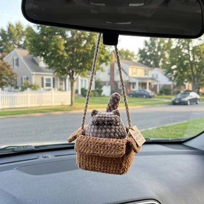 Custom Crochet Cat in Box Car Mirror Charm, Cute Cat in Carton Box Car Accessory, Handmade Kitten Rearview Mirror Hanger, Cat Lover Gift