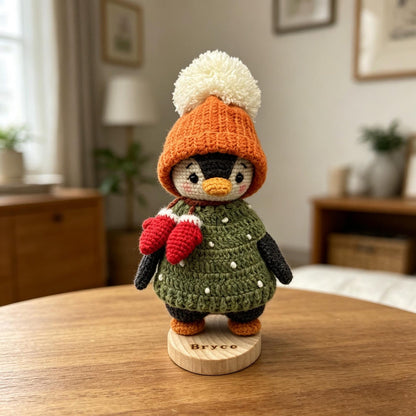 Hand Knit Winter Penguin Figurines Desktop Embellishments Vintage Curios Toddler Tokens Gathering Surprises Christmas Holiday Trinkets