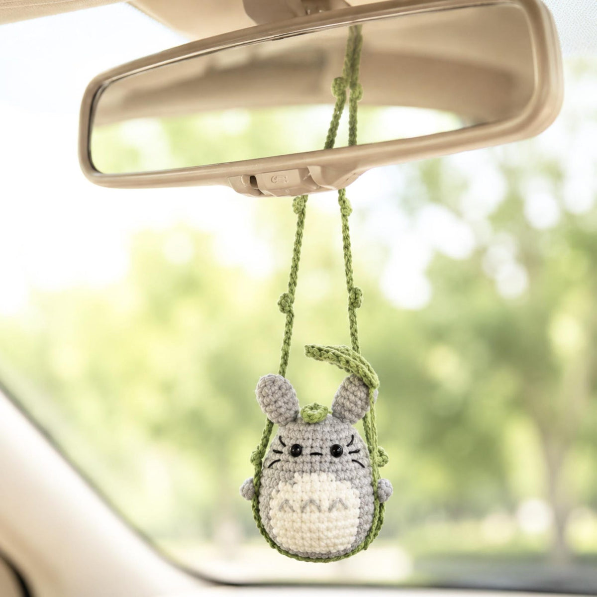 Crochet Forest Spirit Car Hanging, Handmade Amigurumi Rearview Mirror Charm, Cute Car Decor, Woodland Home Decor Gift, Totor0