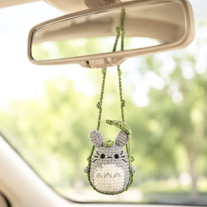 Crochet Forest Spirit Car Hanging, Handmade Amigurumi Rearview Mirror Charm, Cute Car Decor, Woodland Home Decor Gift, Totor0