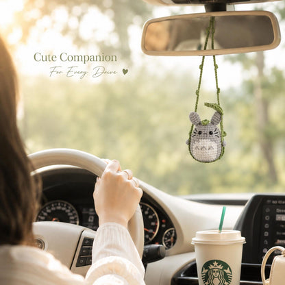 Crochet Forest Spirit Car Hanging, Handmade Amigurumi Rearview Mirror Charm, Cute Car Decor, Woodland Home Decor Gift, Totor0