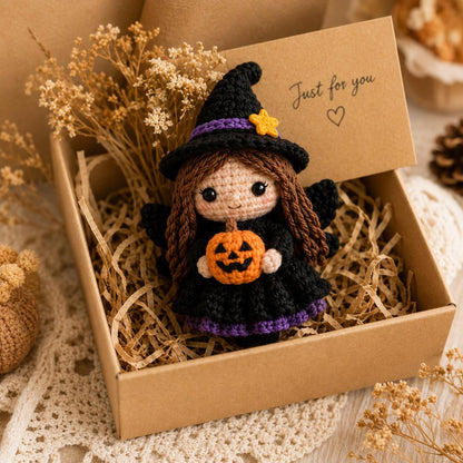 Halloween Witch Car Charm, Crochet Spooky Rearview Mirror Accessory, Cute Amigurumi Goth Decor, Pumpkin Witch Doll Gift