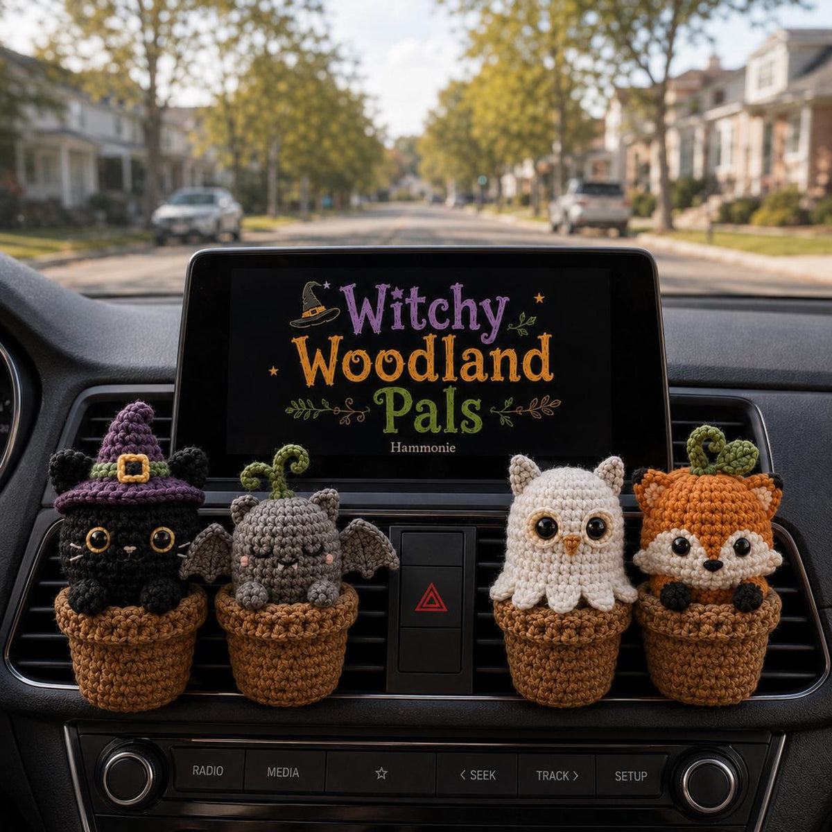 Halloween Crochet Car Vent Clip, Cute Car Decor, Handmade Spooky Car Charm, Witchy Woodland Pals Car Accessories