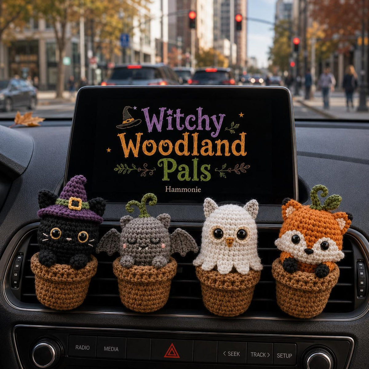 Halloween Crochet Car Vent Clip, Cute Car Decor, Handmade Spooky Car Charm, Witchy Woodland Pals Car Accessories