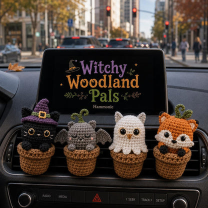 Halloween Crochet Car Vent Clip, Cute Car Decor, Handmade Spooky Car Charm, Witchy Woodland Pals Car Accessories