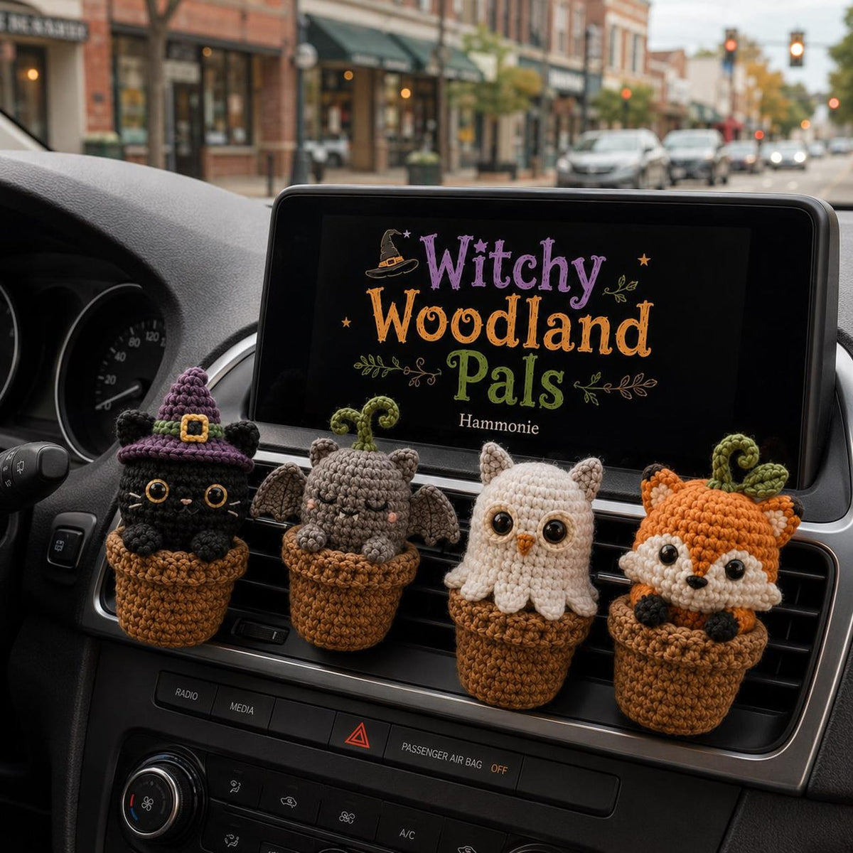 Halloween Crochet Car Vent Clip, Cute Car Decor, Handmade Spooky Car Charm, Witchy Woodland Pals Car Accessories
