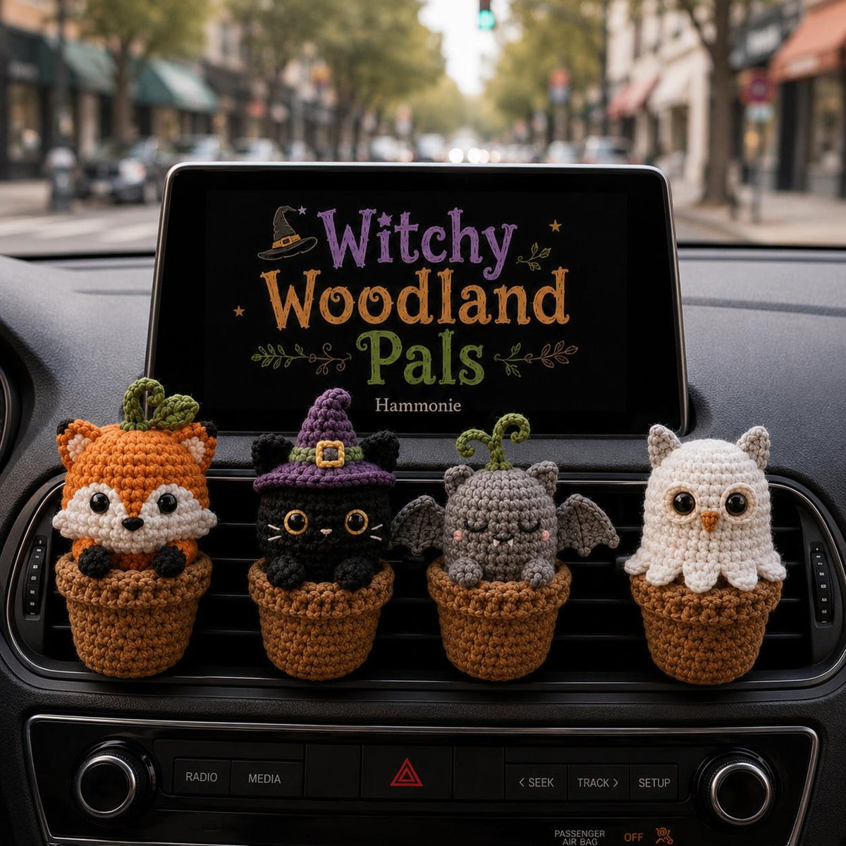 Halloween Crochet Car Vent Clip, Cute Car Decor, Handmade Spooky Car Charm, Witchy Woodland Pals Car Accessories