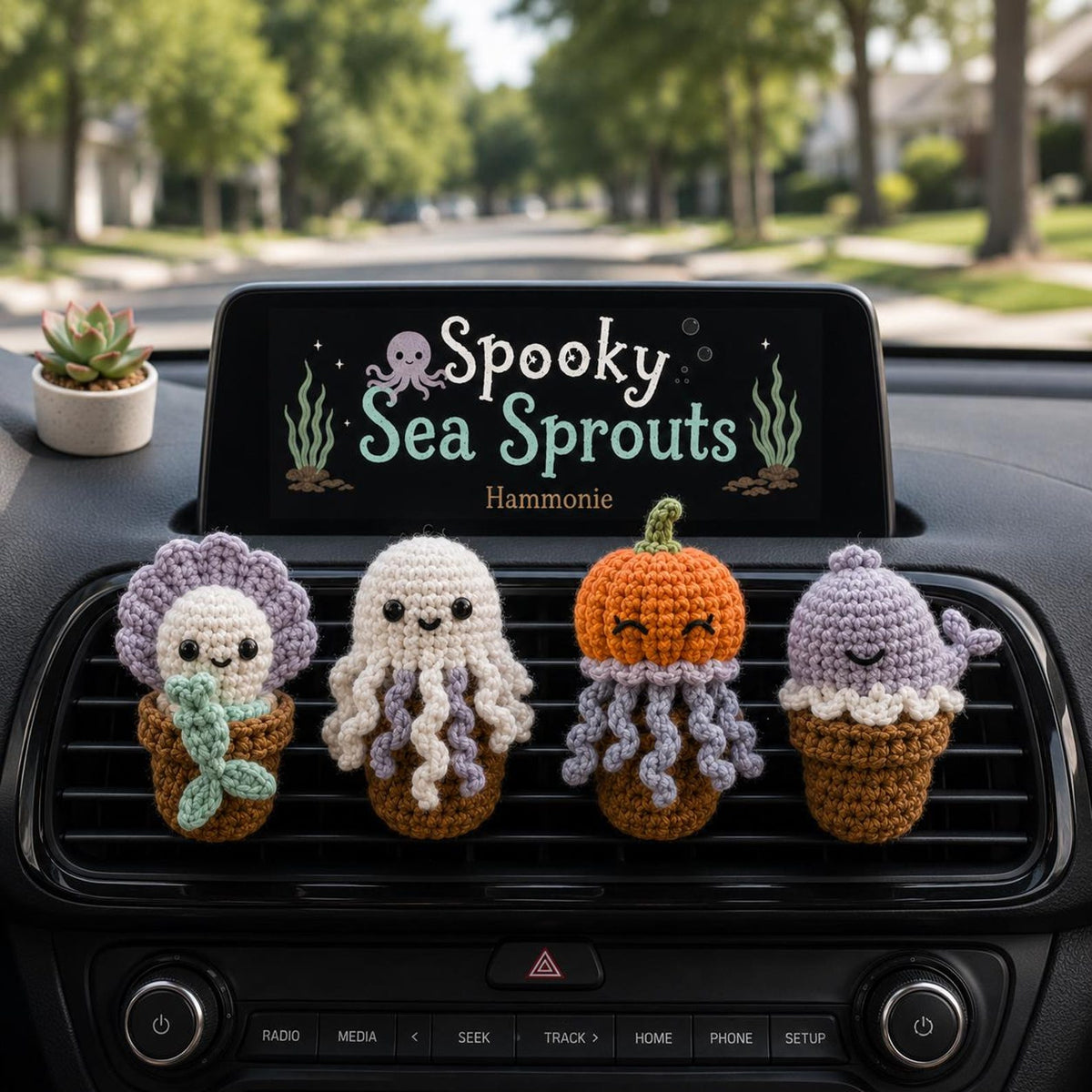 Halloween Spooky Sea Crochet Car Vent Clip, Cute Car Accessories, Car Charm Decor, Halloween Amigurumi Gift
