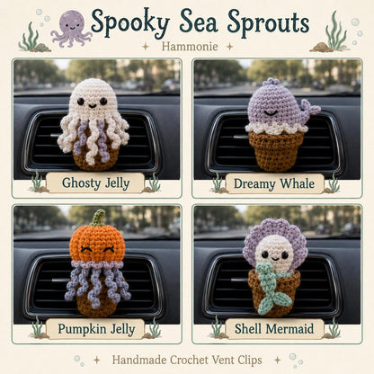 Halloween Spooky Sea Crochet Car Vent Clip, Cute Car Accessories, Car Charm Decor, Halloween Amigurumi Gift