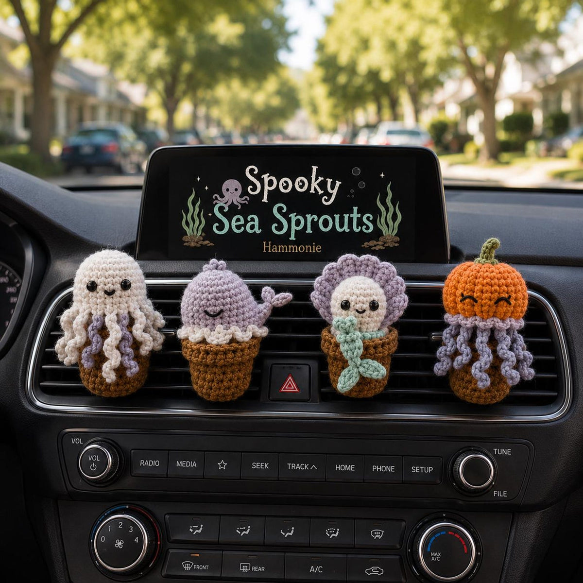 Halloween Spooky Sea Crochet Car Vent Clip, Cute Car Accessories, Car Charm Decor, Halloween Amigurumi Gift