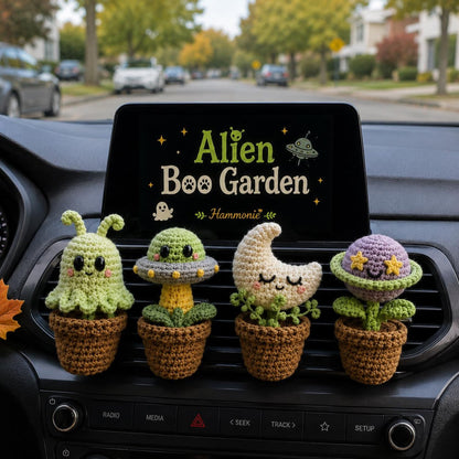 Alien Crochet Car Vent Clip, Halloween Space Car Decor, Cute Car Charm, Handmade Spooky Car Accessory, Alien Boo Garden