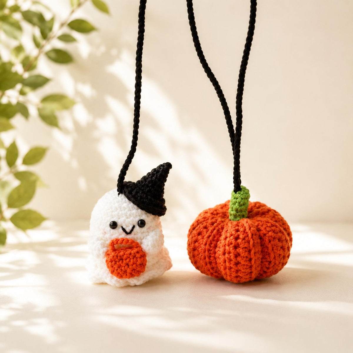 Crochet Ghost and Pumpkin Car Hanging, Crochet Pumpkin,New Car Gift, Mirror Accessories Decoration, Halloween Gift