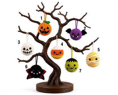 Handmade Crochet Halloween Ornaments, Spooky Tree Decorations, Ghost Spider Pumpkin Bat Skull Witch Hat Hanging Charms, Halloween Tree Decor