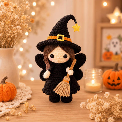 Mini Crochet Witch Doll, Cute Halloween Amigurumi, Spooky Pocket Hug, Handmade Fall Decor, Witchy Party Favor, Goth Girl Gift