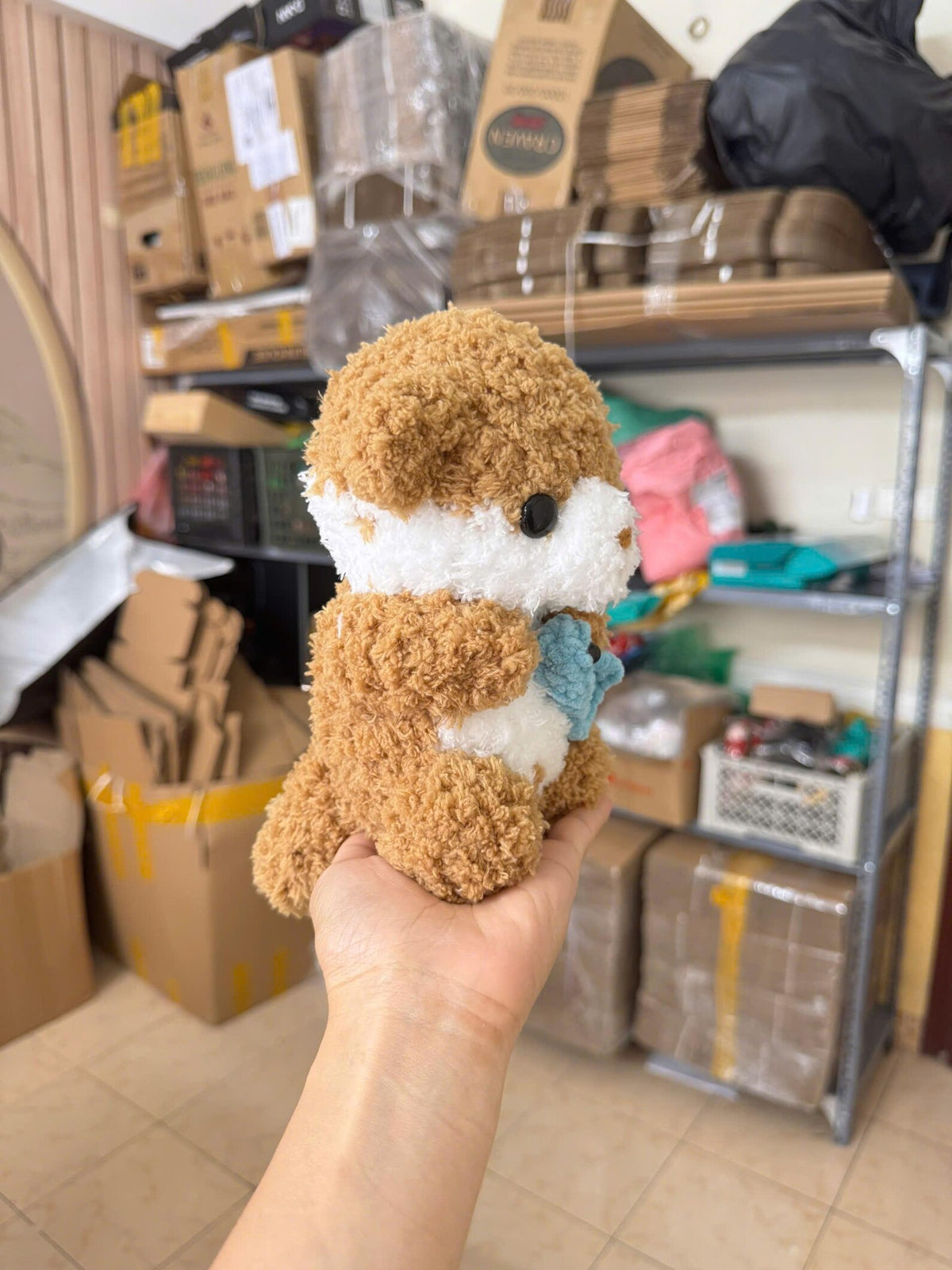 Handmade Crochet Otter Plush Holding Fish, Amigurumi Stuffed Animal Toy