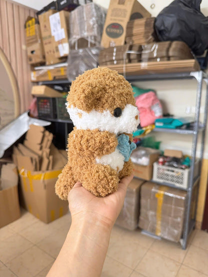 Handmade Crochet Otter Plush Holding Fish, Amigurumi Stuffed Animal Toy