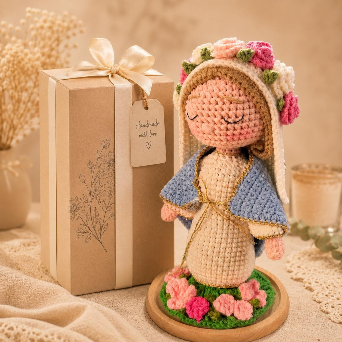Crochet Our Lady of Fatima Doll, Amigurumi Virgin Mary Plush, Catholic First Communion Gift for Girls, Blessed Mother Statue, Baptism Gift