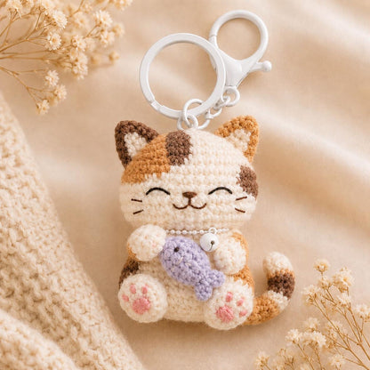 Crochet Cat Keychain – Handmade Amigurumi Cat Keyring, Cute Plush Keychain, Kawaii Bag Charm, Mini Crochet Animal Keychain
