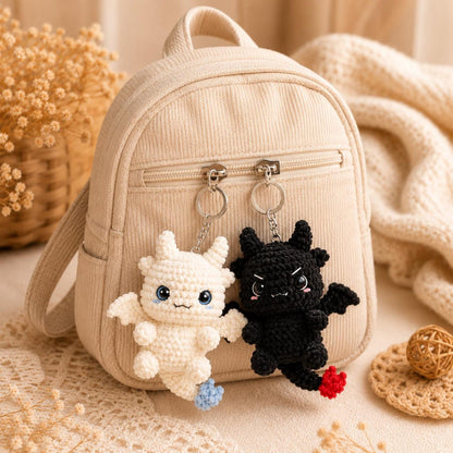 Handmade Crochet Dragon Keychain – Night Fury & Light Fury Plush, Couple keychain, Valentine Gift