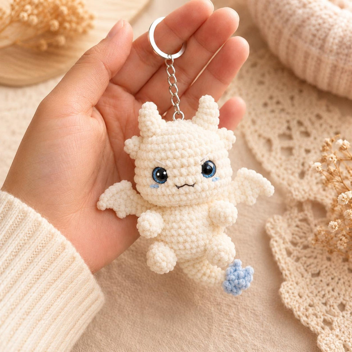 Handmade Crochet Dragon Keychain – Night Fury & Light Fury Plush, Couple keychain, Valentine Gift