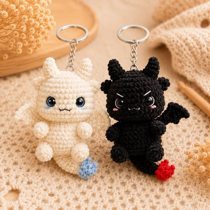 Handmade Crochet Dragon Keychain – Night Fury & Light Fury Plush, Couple keychain, Valentine Gift