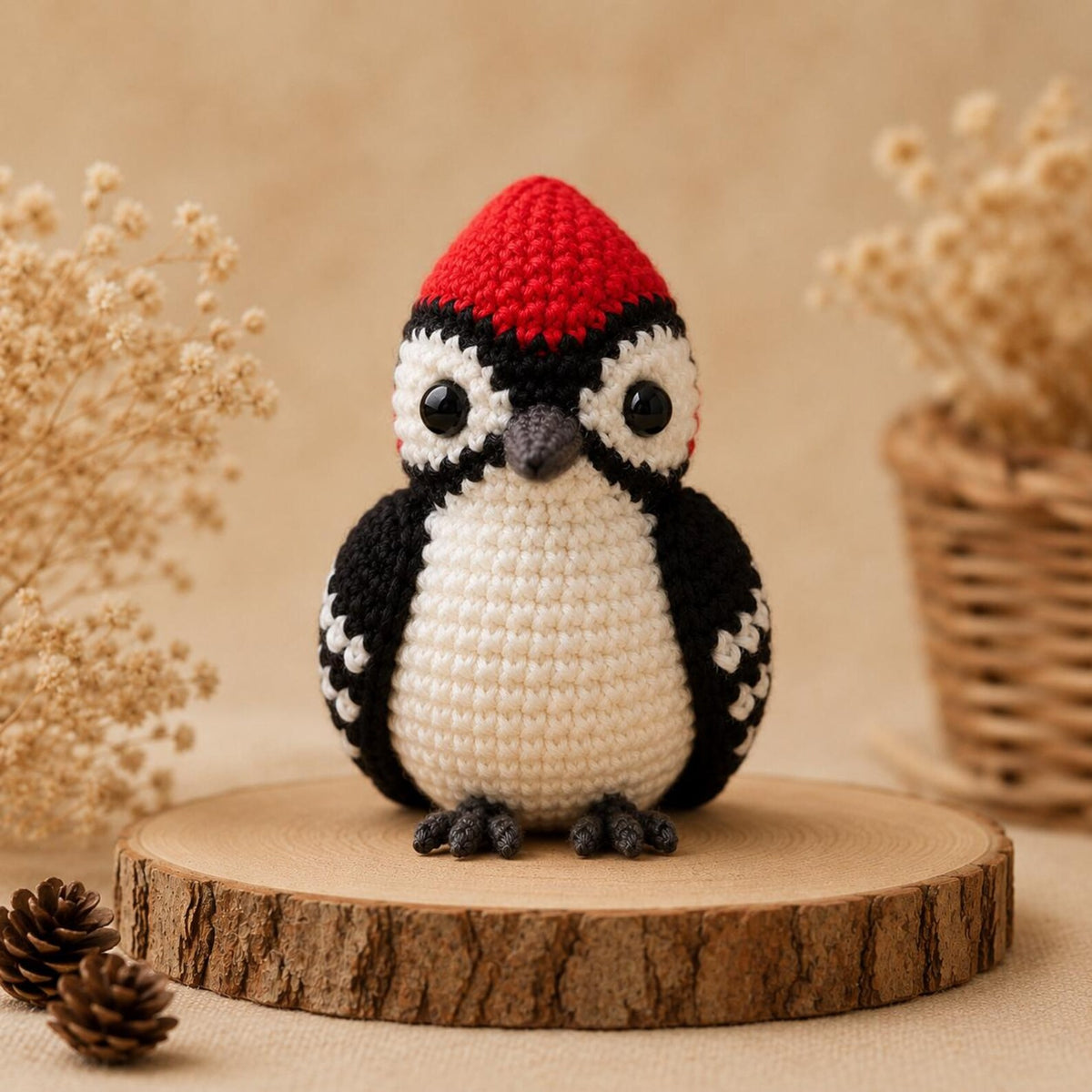 Crochet Woodpecker Keychain, Amigurumi Bird Car Charm, Rear View Mirror Hanging Accessories, Cute Plush Backpack Pendant, Bird Lover Gift