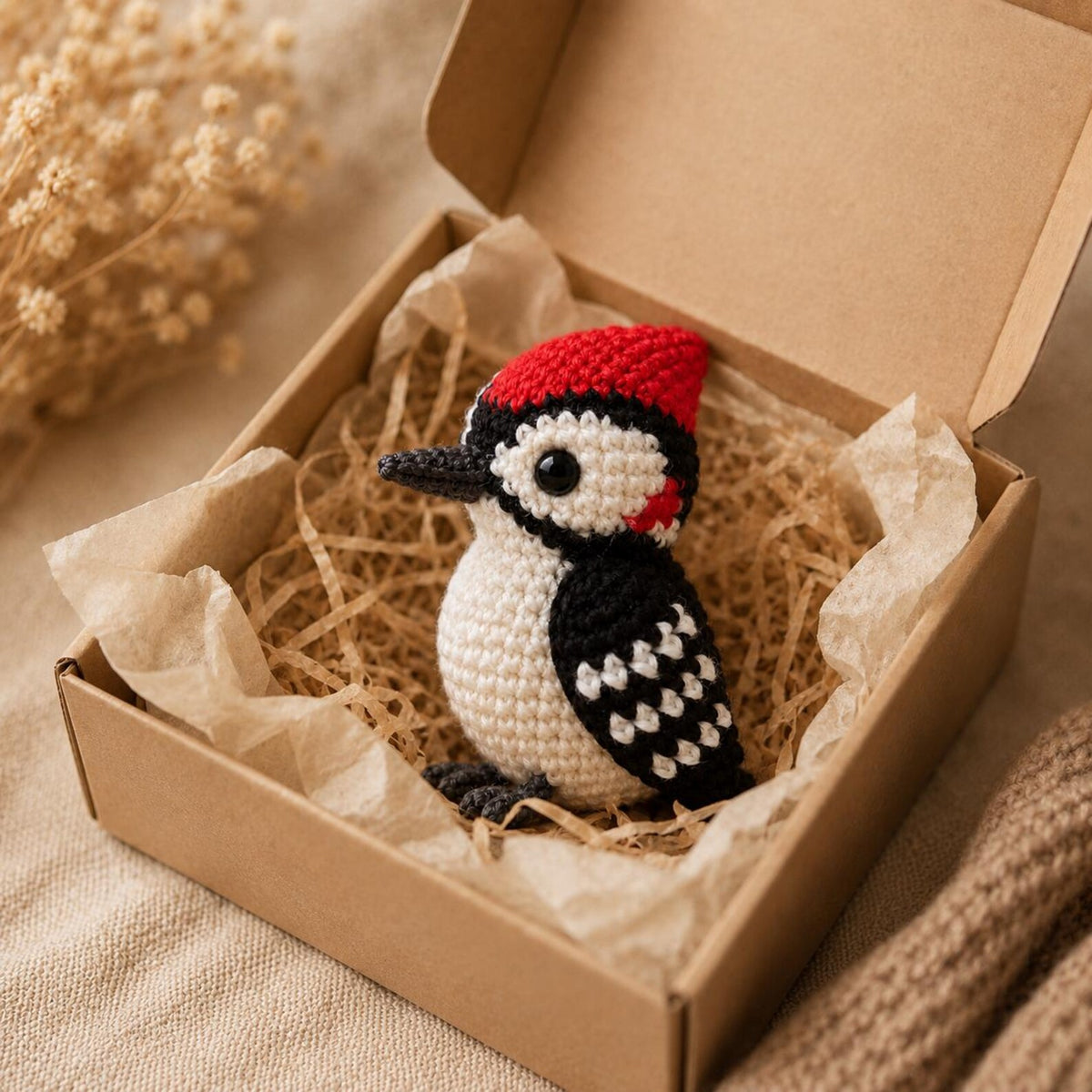 Crochet Woodpecker Keychain, Amigurumi Bird Car Charm, Rear View Mirror Hanging Accessories, Cute Plush Backpack Pendant, Bird Lover Gift