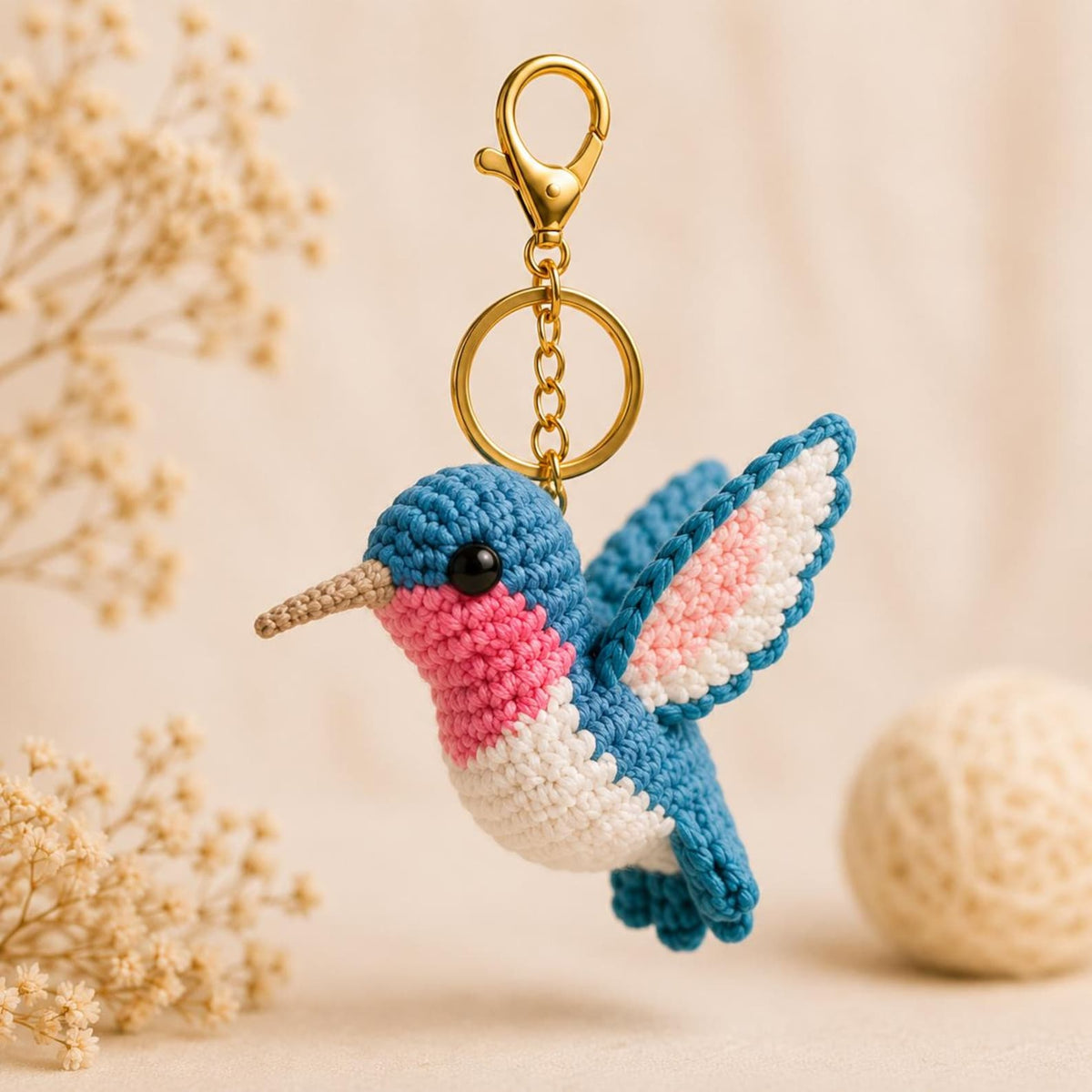 Crochet Hummingbird Keychain, Amigurumi Bird Bag Charm, Cute Hummingbird Gift for Bird Lovers, Handmade Backpack Accessory, Purse Pendant