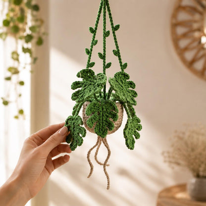Crochet Monstera Hanging Car Plant, Amigurumi Car Charm, Rear View Mirror Accessory, Plant Lover Gift, Boho Car Decor, New Car Gift