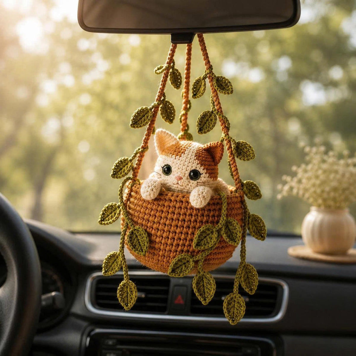 Crochet Cat Wall Hanging, Handmade Calico Cat Hanging Basket, Cute Nursery Decor, Cat Lover Gift, Housewarming Gift, Cat Lover Gift