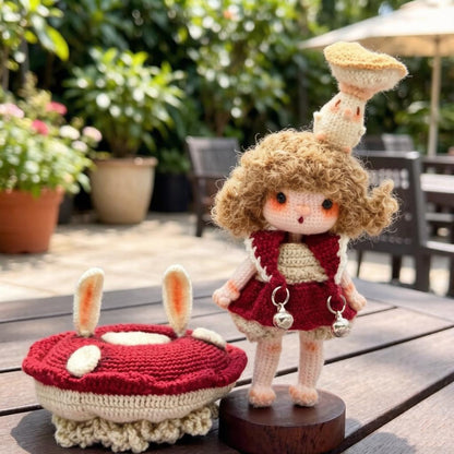 Hand Knit Mushroom Girl Figurine Tabletop Household Accents Vintage Curios Sentimental Tokens Celebration Mementos Christmas Festive Goods