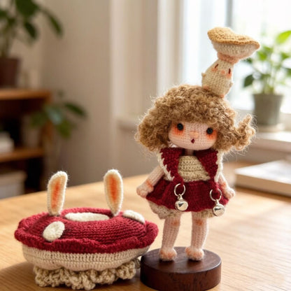 Hand Knit Mushroom Girl Figurine Tabletop Household Accents Vintage Curios Sentimental Tokens Celebration Mementos Christmas Festive Goods