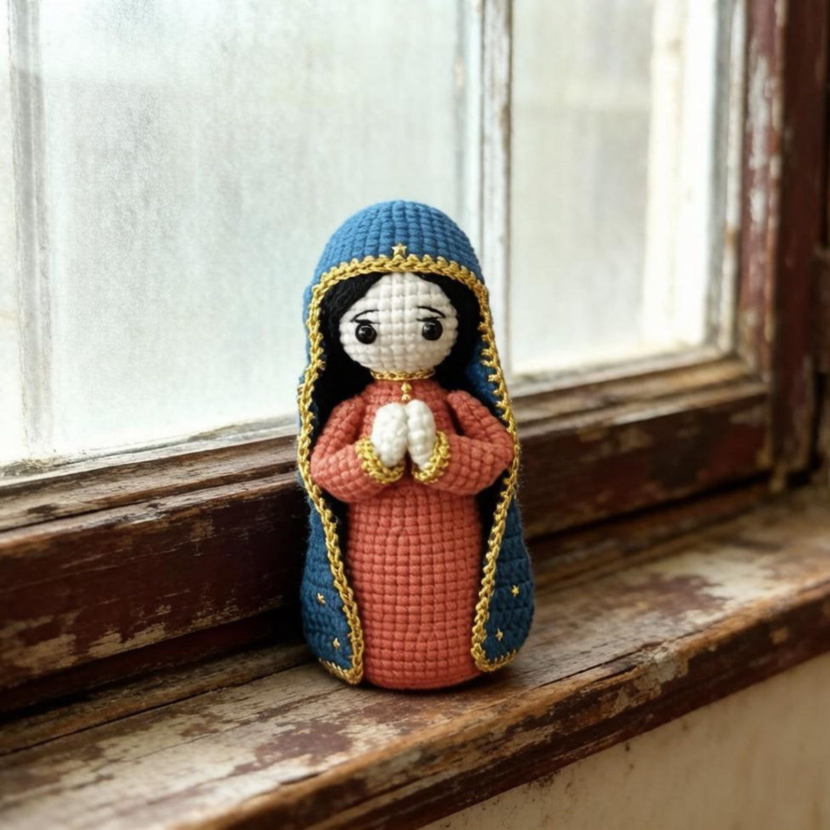 Hand Knit Virgin Mary Figurine Artistic Tabletop Embellishments Premium Curios Romantic Tokens Sentimental Home Accents Winter Festive Gifts