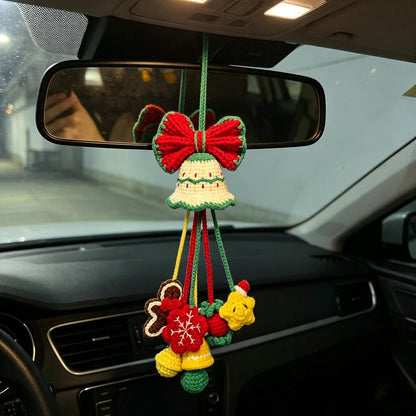 Hand-Crocheted Xmas Auto Hanging, Festive Rearview Mirror Ornament, Winter Vehicle Interior Accent, Themed Holiday Present for Motorists