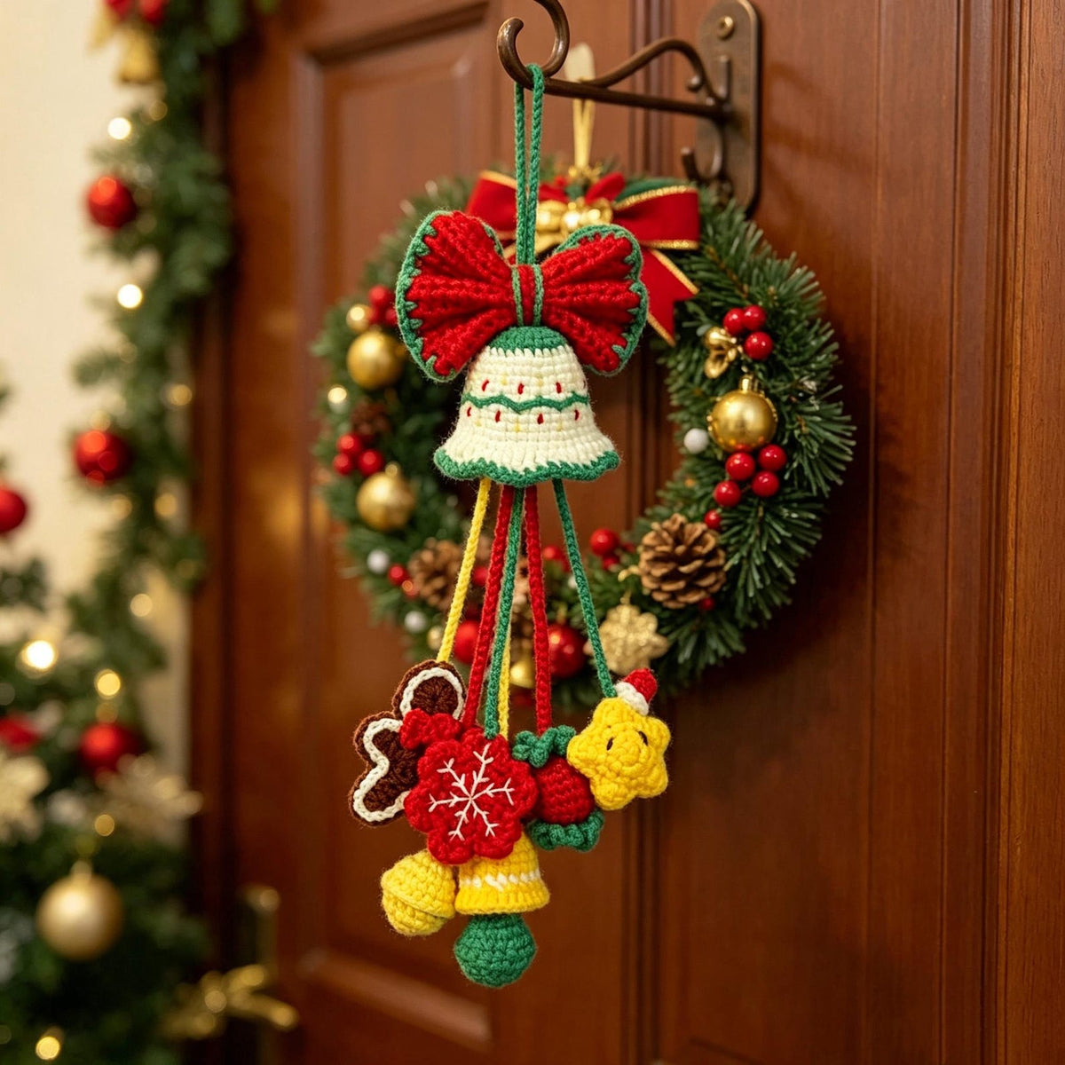 Hand-Crocheted Yuletide Indoor Wall Dangle, Christmas-Themed Seasonal Trinket, Household Wall Accent, Winter Housewarming Keepsake