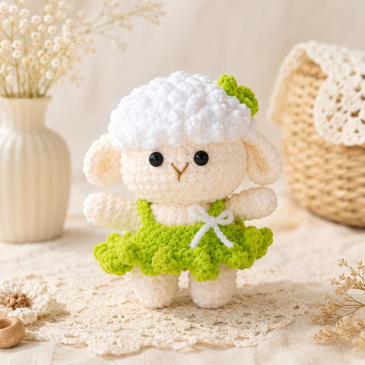 Crochet Lamb Plush, Amigurumi Sheep Doll, Kawaii Desk Pet, Cute Farm Animal Toy, Handmade Desk Decor, Teen Girl Gift, Sweet Pastel Plushie