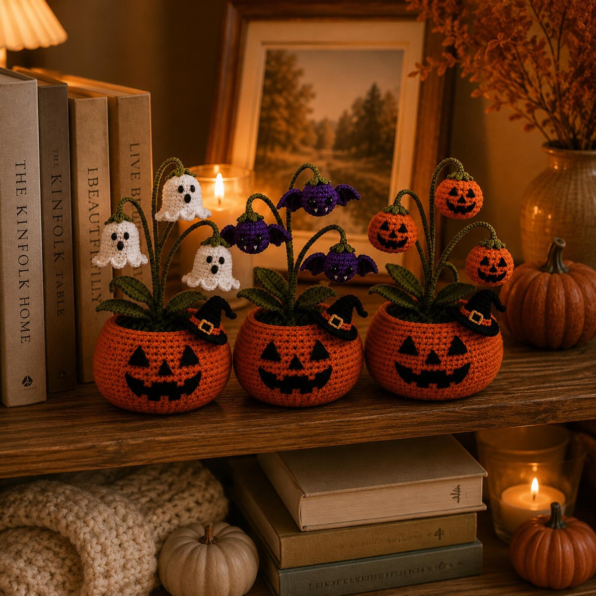 Crochet Halloween Pumpkin Ghost Pot, Halloween Desk Decor, Spooky Pumpkin Decor, Ghost Flower Pot, Handmade Gothic Home Decor,Halloween Gift