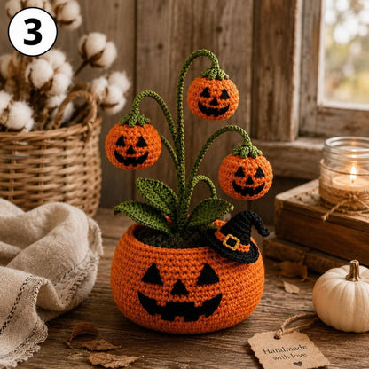 Crochet Halloween Pumpkin Ghost Pot, Halloween Desk Decor, Spooky Pumpkin Decor, Ghost Flower Pot, Handmade Gothic Home Decor,Halloween Gift