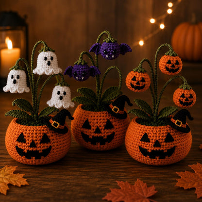 Crochet Halloween Pumpkin Ghost Pot, Halloween Desk Decor, Spooky Pumpkin Decor, Ghost Flower Pot, Handmade Gothic Home Decor,Halloween Gift