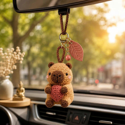 Crochet Capybara Couple Keychain, Handmade Amigurumi Plush, Matching Heart Gift for Couples, Anniversary Present, Cute Boho Decor