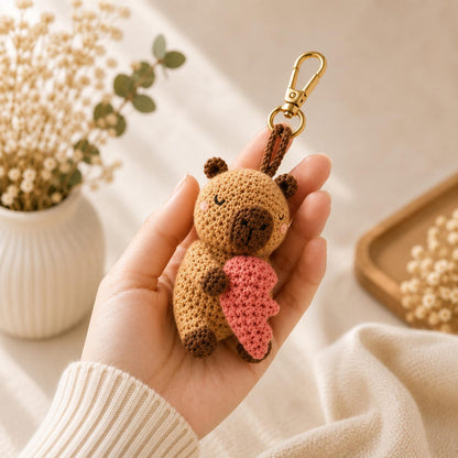 Crochet Capybara Couple Keychain, Handmade Amigurumi Plush, Matching Heart Gift for Couples, Anniversary Present, Cute Boho Decor