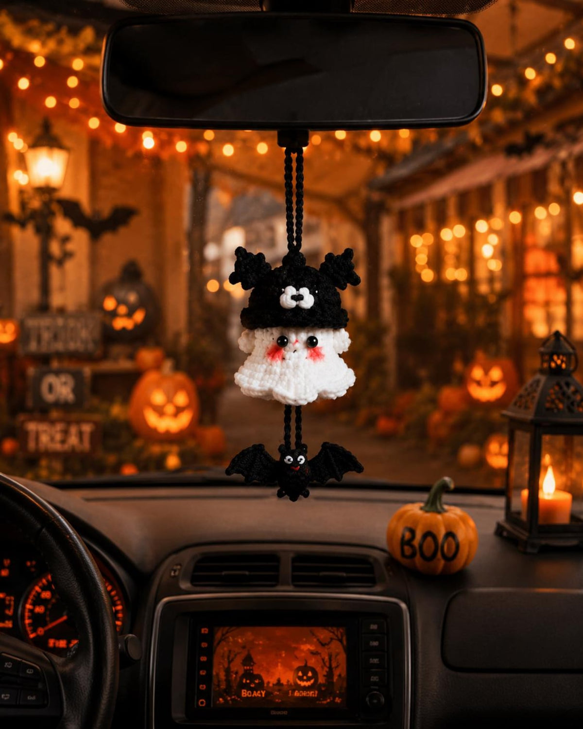 Halloween 2026 Crochet Ghost Car Charm, Handmade Mirror Accessory, Cute Spooky Car Decor, Amigurumi Ghost Hanging, Handmade Amigurumi Ghost