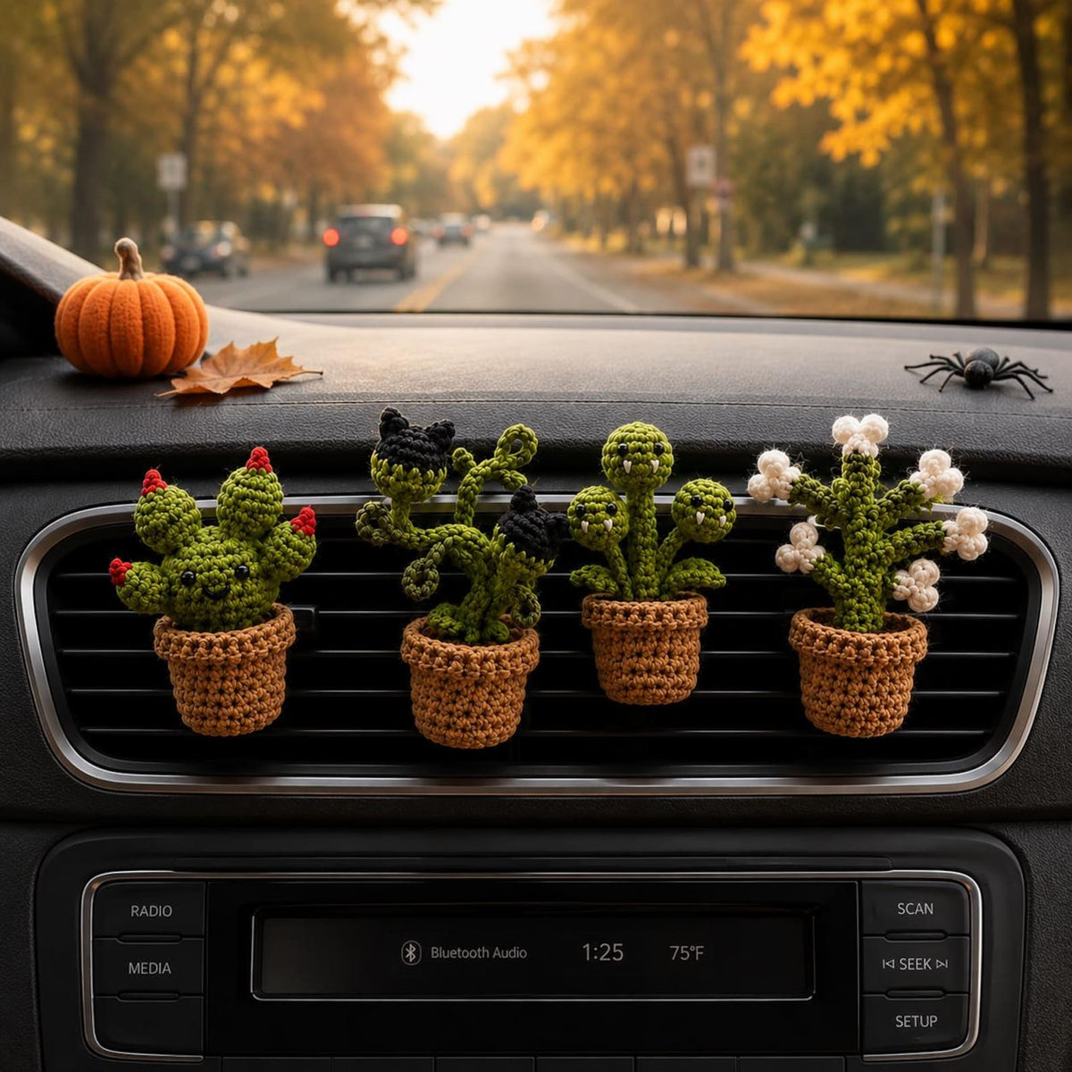 Halloween Crochet Car Vent Clip, Spooky Plant Car Decor, Handmade Car Accessories, Unique Halloween Car Charm Gift