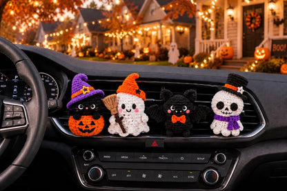 Halloween Crochet Car Vent Clip, Cute Car Decor,Plant Lover Gift,Cute Halloween Amigurumi Plush,Black Cat Ghost Bat Skeleton Car Accessories