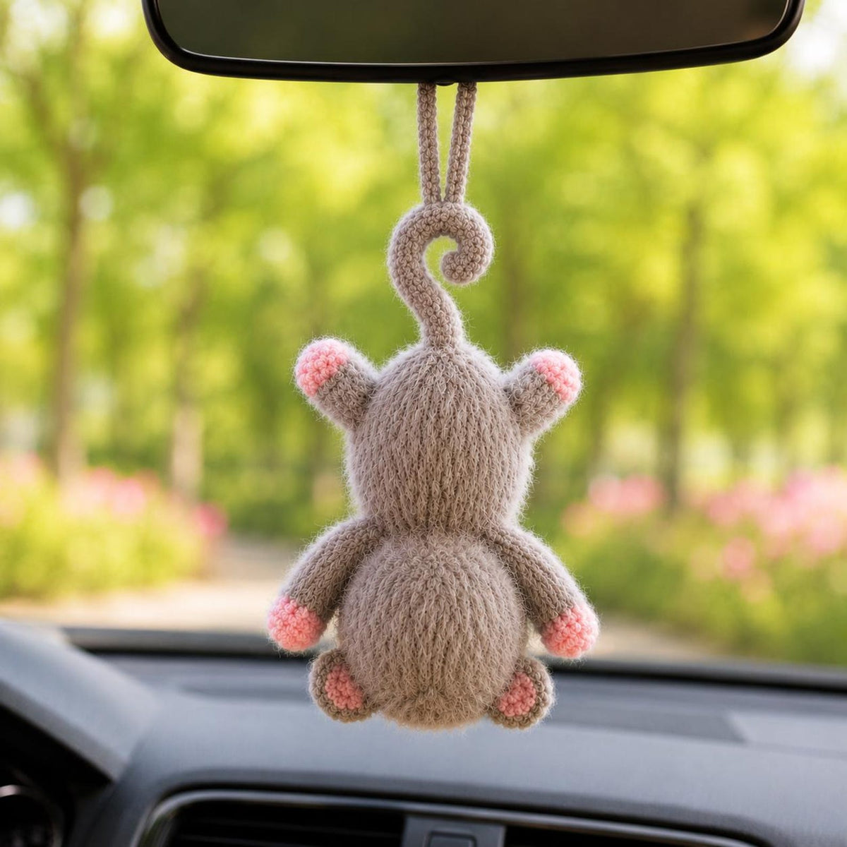 Crochet Monkey Car Mirror Hanging, Cute Amigurumi Rearview Mirror Accessory, Handmade Animal Car Charm, Funny New Car Gift for Driver
