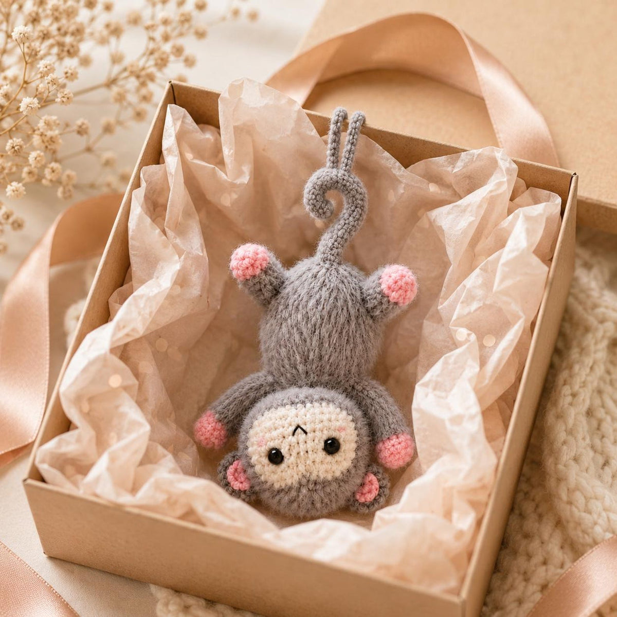 Crochet Monkey Car Mirror Hanging, Cute Amigurumi Rearview Mirror Accessory, Handmade Animal Car Charm, Funny New Car Gift for Driver