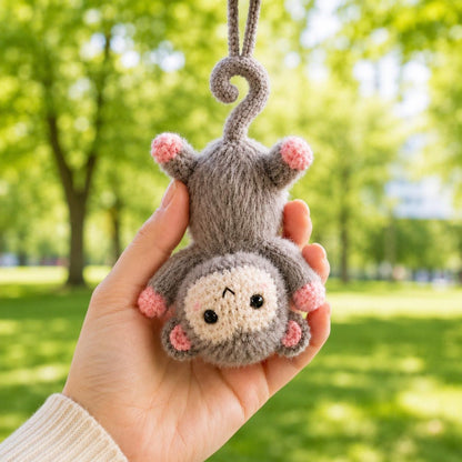 Crochet Monkey Car Mirror Hanging, Cute Amigurumi Rearview Mirror Accessory, Handmade Animal Car Charm, Funny New Car Gift for Driver